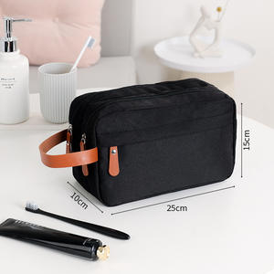 Organisateur de maquillage à fermeture éclair noire de grande capacité Sac de voyage Étuis à cosmétiques personnalisables pour hommes Articles de toilette à la mode - Product Image 4
