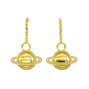 Pendientes colgantes Michael Fiedorczyk Gold Planet con incrustaciones de cristales de imitación para mujer, de lujo, para uso diario - Product Image 1