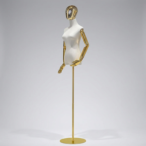 Maniquí de terciopelo flexible para la parte superior del cuerpo, para vestidos de novia, con base metálica dorada o plateada - Product Image 1