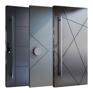 Minimalist Geometric Matte Metal Pivot Security <strong>Door</strong> with Integrated Fingerprint Smart Lock Pivot <strong>Door</strong> - Product Image 5
