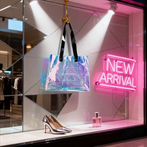 Grand sac fourre-tout holographique brillant en PVC avec poignée, parfait pour les emballages cadeaux, les festivals, les anniversaires, les mariages et les achats. - Product Image 4