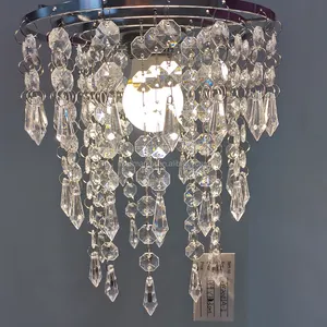 Lustre en acrylique transparent chromé, pendentif de plafond, abat-jour en perles de cristal, abat-jour