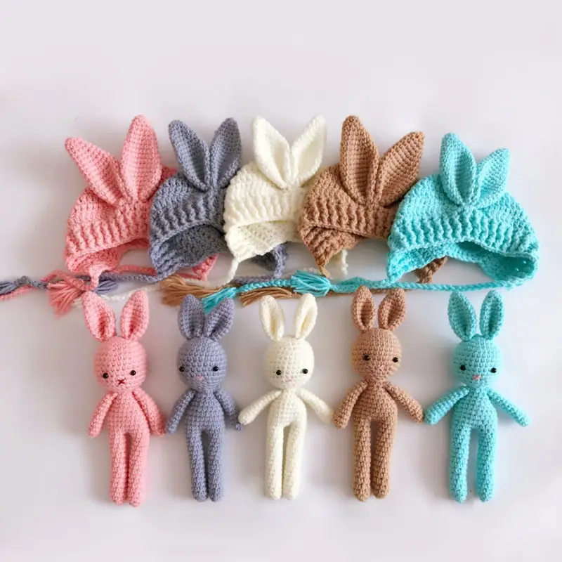 Newborn Gift Cute Animals Baby hats and doll sets newborn photo props knit Baby Crochet Photography