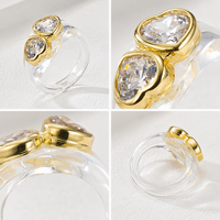 Bague large en laiton plaqué or Mylove avec cadre cœur et grand strass blanc en forme de goutte/poire, en résine acrylique transparente, pour style Y2K