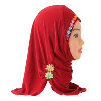 Dernière mode Hijab instantané musulman enfant turban brodé coloré châle petites filles en cachemire lin logo personnalisable