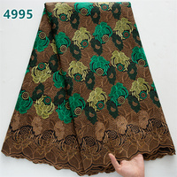 Tissu en dentelle africaine brodé de fleurs multicolores violettes avec strass, dentelle ajourée pour robe de mariée, référence 4995