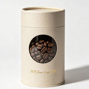 Customizable Kraft Paper Tube with Clear <b>Window</b> for Coffee Beans Packaging Recyclable Gold <b>Foil</b> Logo Area - Product Image 1