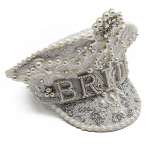 Chapeau Manwu Factory Festival Party Performance avec paillettes de perles pour anniversaire de mariage ou fêtes d'homme brûlant en blanc de mariée - Product Image 5