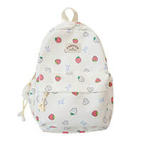 Sac à dos unisexe pour collégiens, décontracté, imprimé fraises, en polyester imperméable, souple, style campus pour filles, idéal pour les voyages