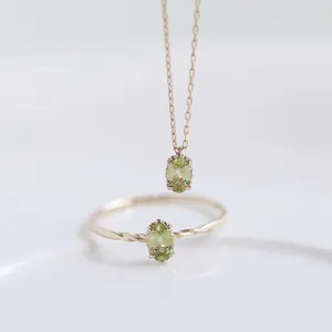925 Sterling Silver 14K Gold Plated Gemstone Simplicity Drop Green Peridot Necklace With Natura Stone