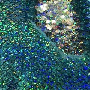 Sang trọng màu xanh sequin vải hai màu long lanh giai đoạn quần áo 5mm laser ba chiều hai mặt lật đảo ngược in đám cưới - Product Image 2