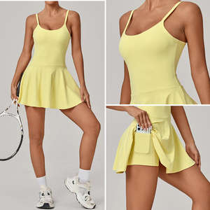 Vestido Deportivo para Adultos con Volantes, Falda <span class=keywords><strong>de</strong></span> Tenis con Pantalones Cortos Interiores, Vestido Deportivo Suave <span class=keywords><strong>de</strong></span> Secado Rápido, Vestido <span class=keywords><strong>de</strong></span> Tenis <span class=keywords><strong>de</strong></span> Spandex/Poliéster - Product Image 3