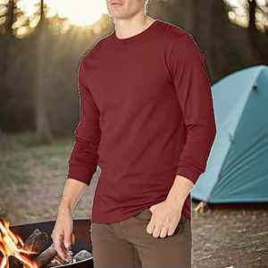 T-<span class=keywords><strong>shirt</strong></span> vintage à manches longues pour homme <span class=keywords><strong>Columbia</strong></span>, 100 % coton, design uni, idéal pour la pêche, le camping, la randonnée, couleur Rich Wine Gulfstream, taille S - Product Image 2
