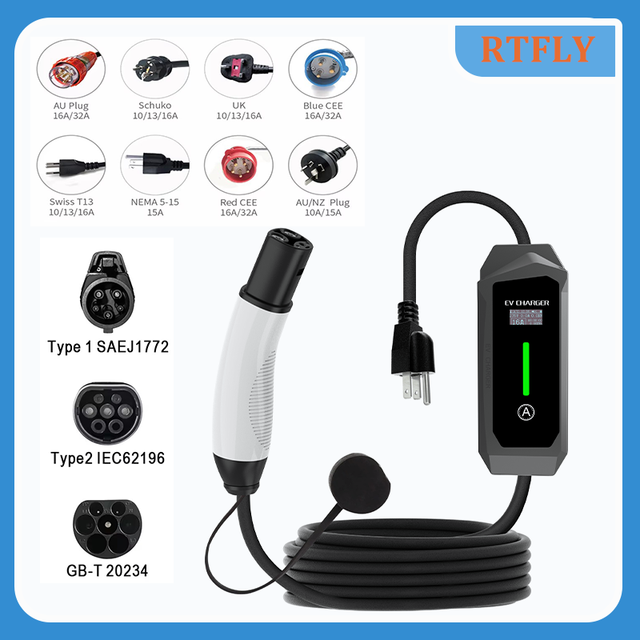 3.5kW TUV Portable Ev Charger  NACS Type 2 GB/T Type 1 EVSE with Adjustable Currents 6A to 16A