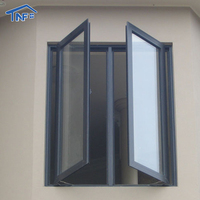 Ventanas abatibles de diseño moderno, marco de aleación de aluminio de vidrio templado doble para villas, gráfico disponible