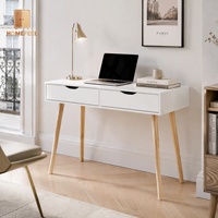 Table d'étude pour étudiants avec deux tiroirs, gestion des câbles de sécurité, glissières latérales, plateau en MDF blanc, 17 kg, pour studio à domicile