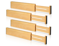 Lot de 4 séparateurs de tiroirs en bambou, organisateurs de tiroirs extensibles, séparateurs de rangement pour cuisine, chambre, commode, bureau et vêtements