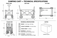 Chariot de camping pliable à ouverture arrière de 5 pouces, en tissu Oxford 600D, avec poignée réglable et roues en PVC, idéal pour le shopping, les sorties et les pique-niques – Offre Spéciale