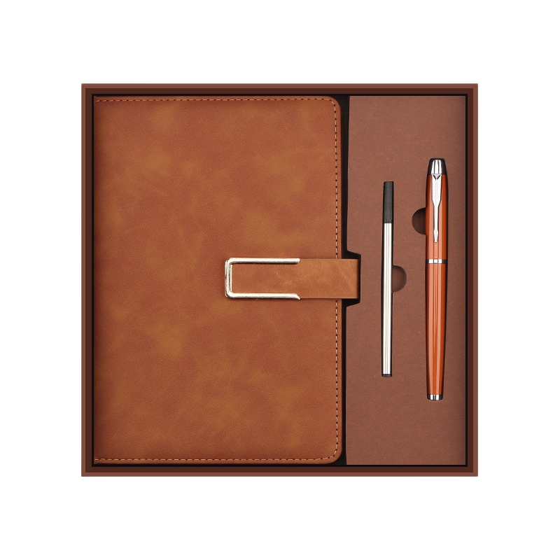 Coffret cadeau stylo livre marron