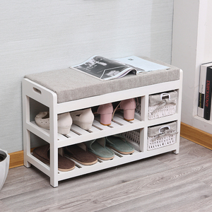 Wholesale Customized Sitting Room Furniture Solid Wood Shelf Shoe Rack Wooden Shoe Bench /Seat Cushion - Product Image 5