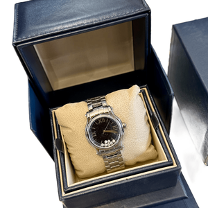 Montre-bracelet à cadran noir rond avec cristaux mobiles et bracelet en acier inoxydable pour femme Chopards - Product Image 3