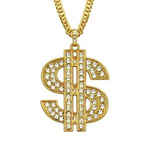 Bijoux bon marché, chaîne hip-hop en or, collier symbole du dollar américain pour hommes et femmes, collier pendentif en dollar américain