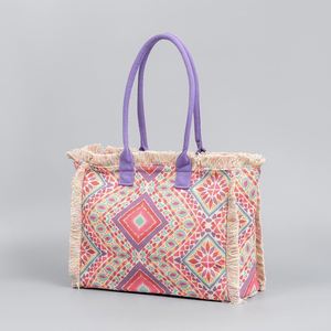 Bolso de mano con cremallera y borlas de cuatro lados para mujer, bolso de hombro tipo bandolera portátil con estampado de verano, bolso de playa para vacaciones en la playa - Product Image 2