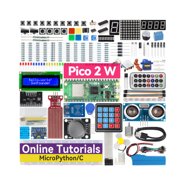 Chipboard Sunfounder Raspberry Pi Pico 2 W Ultimate Starter Kit Beginner Learning Kit With Video Tutorials Cover Gpio Pwm I2c
