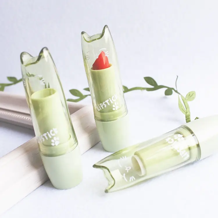 Auf Lager grün/rote Farbe Nette Kinder Cartoon Katze Lippenstift Tube für kosmetische Verpackung benutzer definierte Logo Lippen balsam Tube