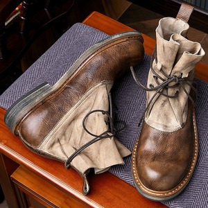 Botas de cuero para hombre, botas cortas versátiles de cuero genuino, estilo retro, botas de trabajo para hombre, botas de motocicleta para desierto - Product Image 3