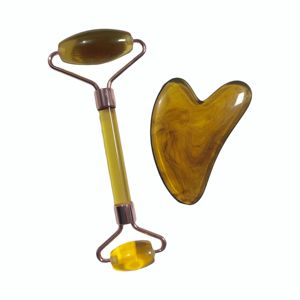 Best Seller OEM Private Label High Quality Massage Resin Face Roller Anti Aging Face SPA Gua Sha Jade Roller Set - Product Image 4