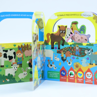Livre cartonné personnalisé avec poignée découpée, sur le thème des animaux de la ferme, pour l'apprentissage précoce des enfants, en carton offset, reliure spirale, service d'impression OEM