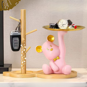 Estatua de Oso de Resina con Bandeja de Almacenamiento de Metal, Decoración Moderna para Entrada, Escritorio, Sala de Estar, Regalo para <span class=keywords><strong>el</strong></span> Hogar - Product Image 1