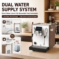Machine à café expresso professionnelle avec panneau de sélection de la quantité de tasses, accès au nettoyage du panneau en verre, commandes manuelles pour opérateur