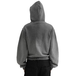 เสื้อฮู้ดดี้ผู้ชายทรงหลวม น้ำหนัก 500 กรัม ผ้าฝ้าย 100% ลุคทำสีซีดสไตล์วินเทจ สีพื้น สตรีทแฟชั่น - Product Image 3