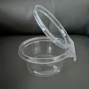 12oz pequeña taza de plástico desechable transparente para condimentos/Salsa con tapa con bisagras