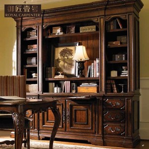 Libreria Grande in Legno Massello Multistrato Stile Country Americano <span class=keywords><strong>di</strong></span> Lusso Personalizzata per Soggiorno Vetrina Espositiva - Product Image 1