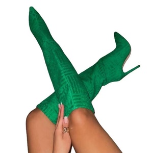 Botas de Mujer Estilo Occidental, Talla Grande, Tacón Delgado, Tacón Alto, Punta Puntiaguda, Botas de Tela con Tacón Delgado - Product Image 1