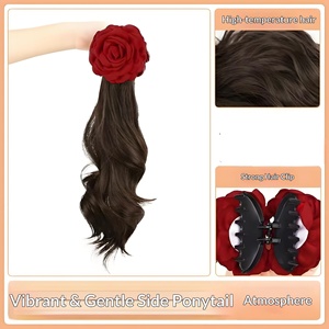 Perruque <span class=keywords><strong>queue</strong></span> <span class=keywords><strong>de</strong></span> <span class=keywords><strong>cheval</strong></span> à pince rose pour femme, cheveux longs bouclés, grandes ondulations, réaliste, <span class=keywords><strong>fausse</strong></span> tresse, fabriquée à la machine, dropshipping - Product Image 3