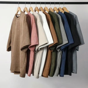 Camiseta de algodón grueso de 290g para hombre, con diseño de logotipo personalizado OEM, para verano, con parte inferior cepillada y engrosada, de color sólido. - Product Image 1