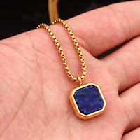 Mode Punk Bijoux En Acier Inoxydable 18K Plaqué Or Coloré Pierre Naturelle Carré Noir Émail pendentif colliers pour Hommes femmes