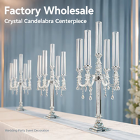 Mank Wedding Luxe Porte-bougies à 5 têtes en cristal argenté faits à la main pour décorations de mariage et de Noël