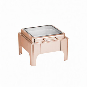 Hotel Supplies 9 Liter Stainless Steel Glass Electric/Gas/<strong>Fuel</strong> <strong>Chaffing</strong> Dishes Rose Gold Finish Luxury Buffet Server Food Warmer - Product Image 4