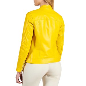 Nouvelle veste en cuir de mouton véritable de couleur jaune pour femmes, style court, veste de moto pour femmes - Product Image 2
