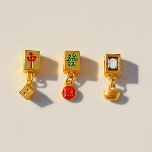 Chinese Style Mahjong Tile Lucky <b>Charm</b> Spacer <b>Beads</b> Oil Dripping Zinc Alloy Unisex DIY <b>Bracelet</b> Jewelry Accessories - Product Image 4