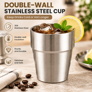 Tasse à double paroi en acier inoxydable 304 de style coréen, résistante aux chocs, pour jus, bière et boissons froides, idéale pour les restaurants, les barbecues et les salons de thé. - Product Image 1