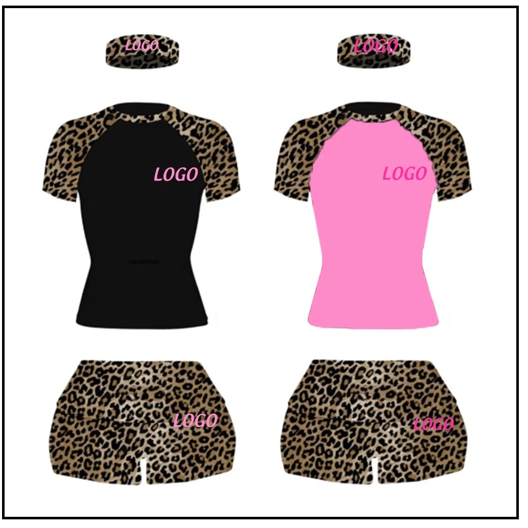 Women Set Lounge Shorts Yoga Set Leopard Cheetah Print Custom LOGO High Quality Shirts Clothing Women Shorts Leggings Set