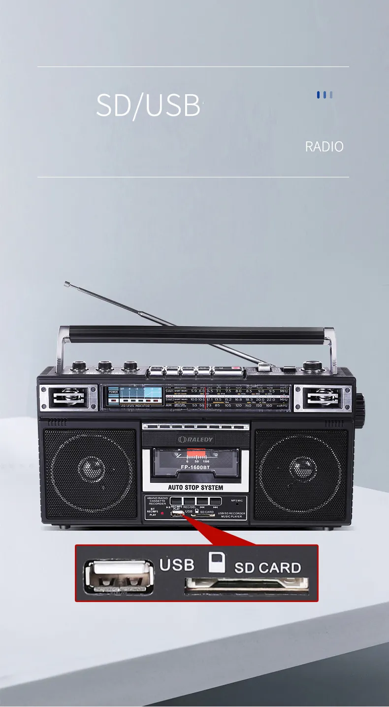 Vofull retrô boombox cassete player ac, alimentado por bateria ou operado, estéreo am/rádio fm, com alto-falante grande e entrada de fone de ouvido
