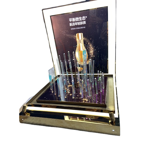 Custom LED Base Stand Skincare Suit Cosmetic Counter Display With Product Holders