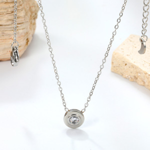 Collar de diamantes redondos de estilo japonés y coreano para mujer, diseño minimalista, uso diario, colgante geométrico, joyería - Product Image 1